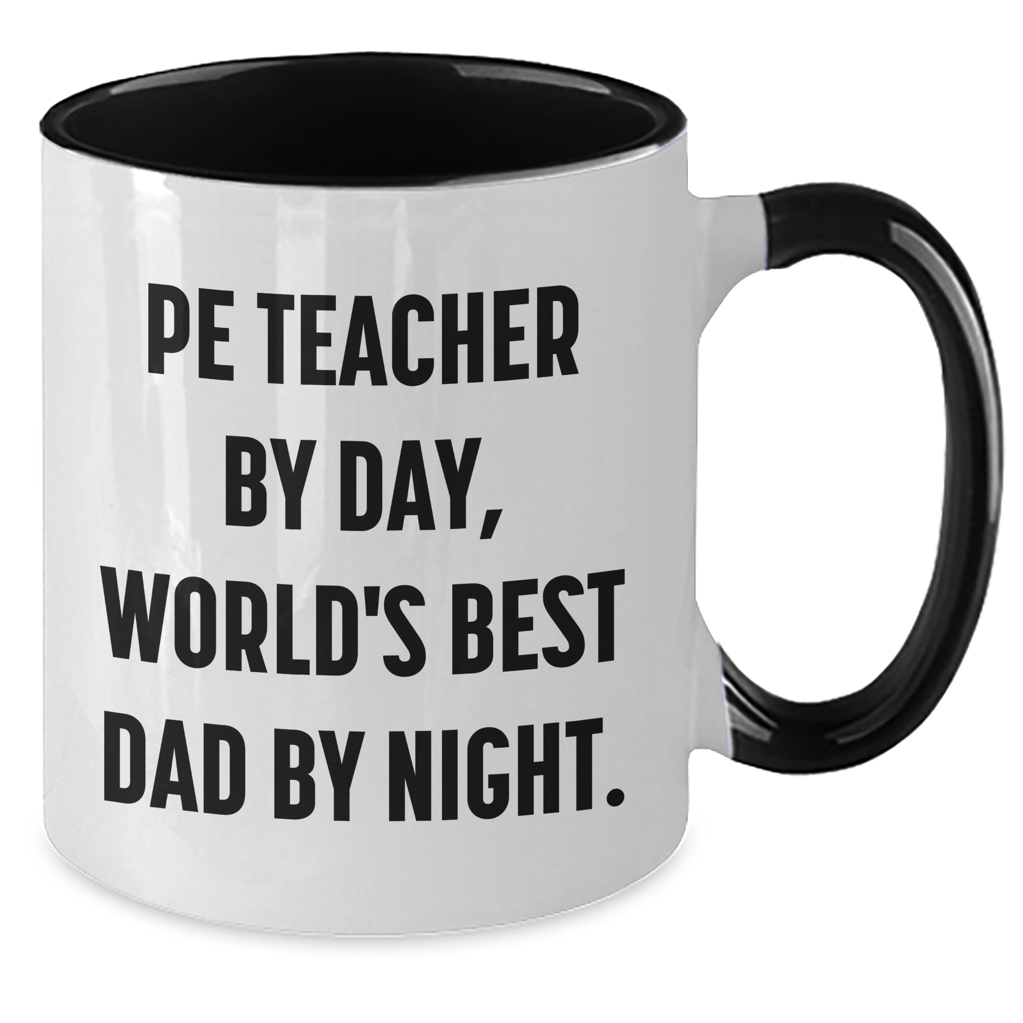 Funny PE Teacher Gifts from Men for Mother's Day - 'Pe Teacher By Day, World's Best Dad By Night.' Two Tone Ceramic Coffee Mug - Additional