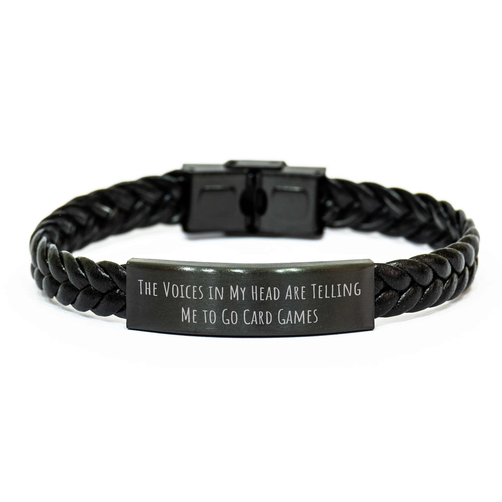 Funny Card Games Gifts for Her - Interlaced Leather Bracelet from Friends for Mother's Day, The Voices In My Head Are Telling Me To Go Card Games - Image 1