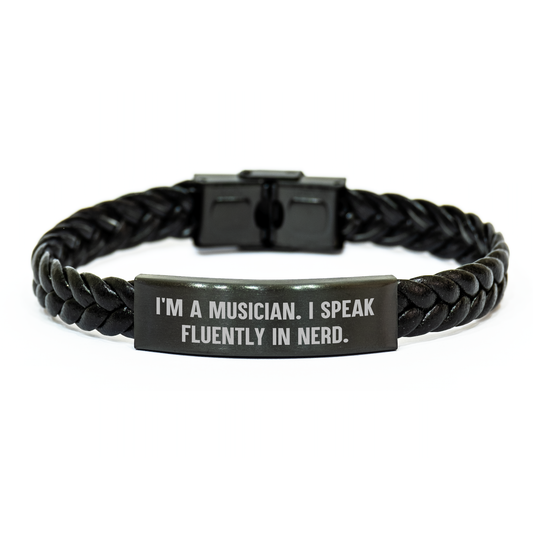 Funny Musician Gifts, Interlaced Leather Bracelet for Men, Women, Friends, Coworkers, Family - 'I'm A Musician. I Speak Fluently In genius.' on Mother's Day - Image 1