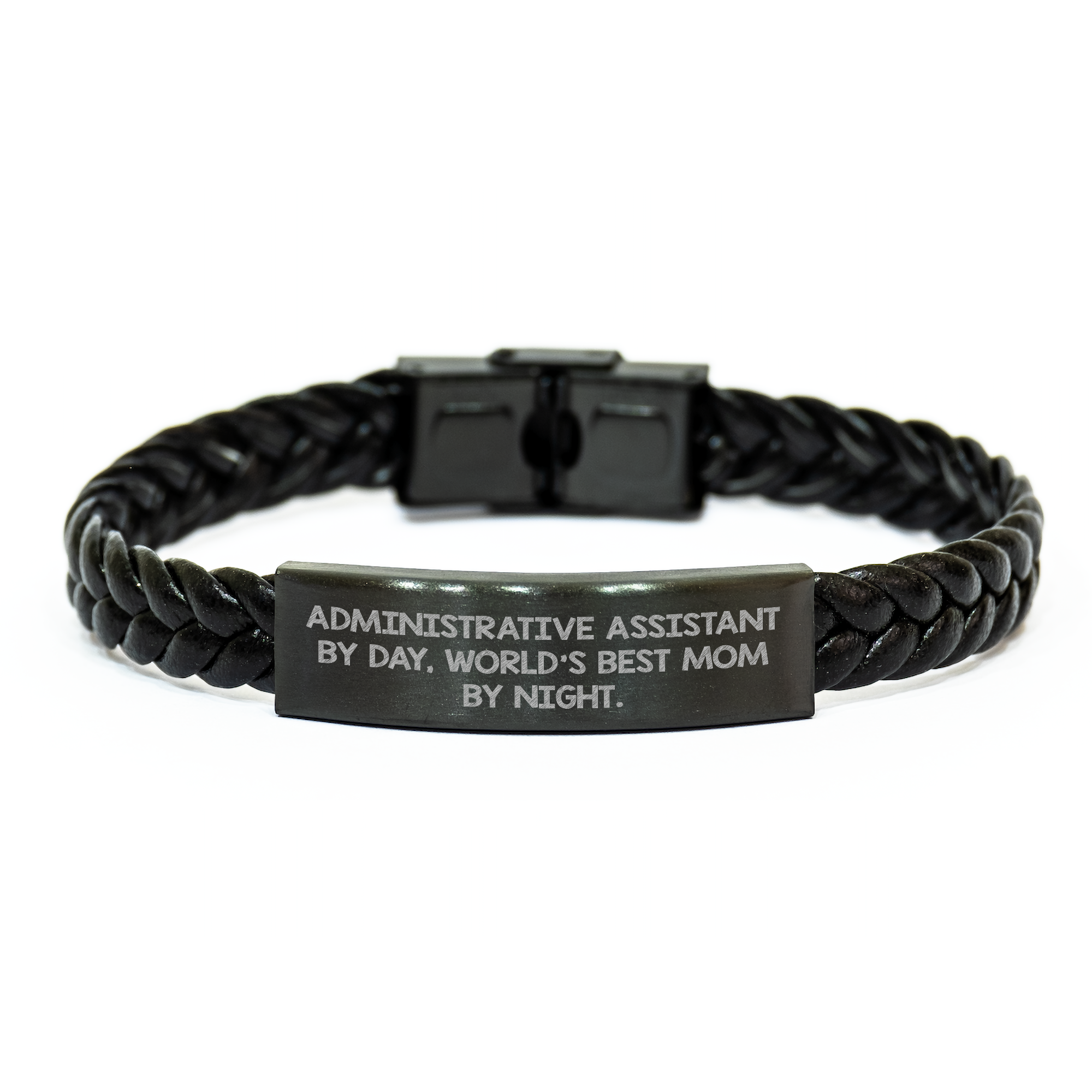 Administrative Assistant Gifts, Funny Quote Interlaced Leather Bracelet, Gifts from Mom for Dad's Father's Day, Administrative Assistant by Day, World's Best Mom by Night.