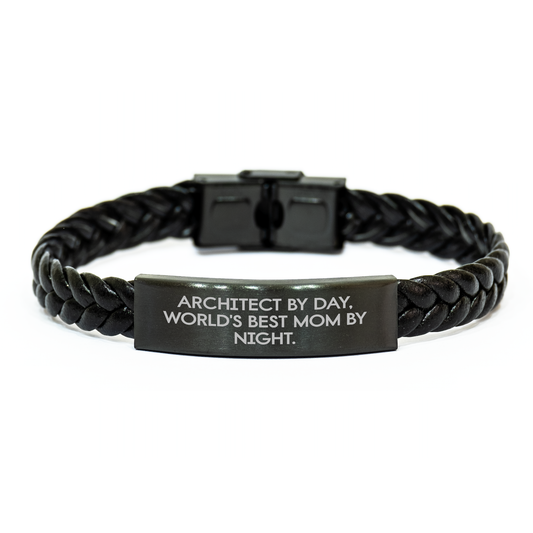 Architect by Day, World's Best Mom by Night - Interlaced Leather Bracelet for Dad - Funny Gift for Father's Day - Image 1