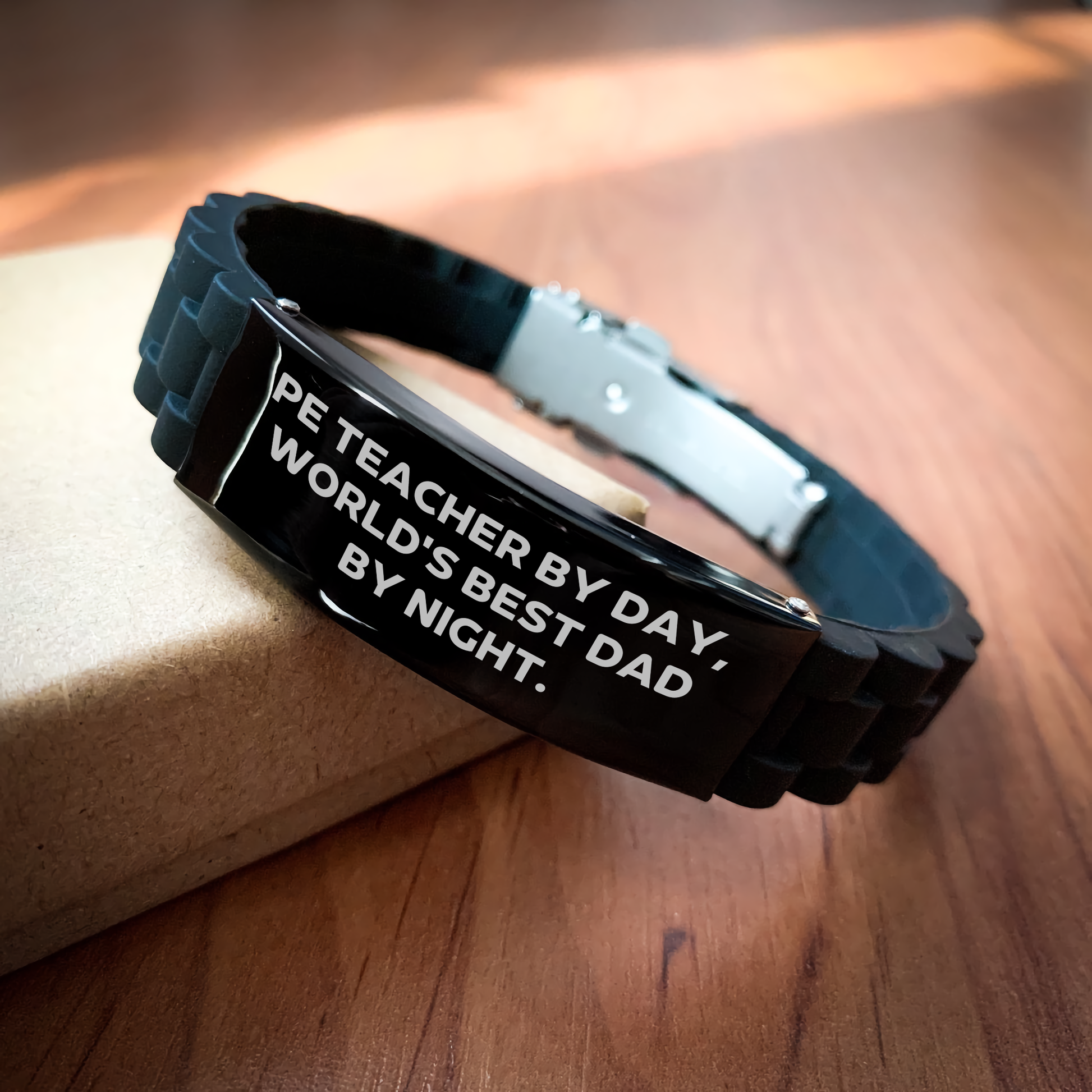 Funny PE Teacher Gifts, Glide lock Clasp Bracelet for Mother's Day, 'Pe Teacher By Day, World's Best Dad By Night.' Quote, Gifts from Men, Gifts for PE Teacher - Image 2