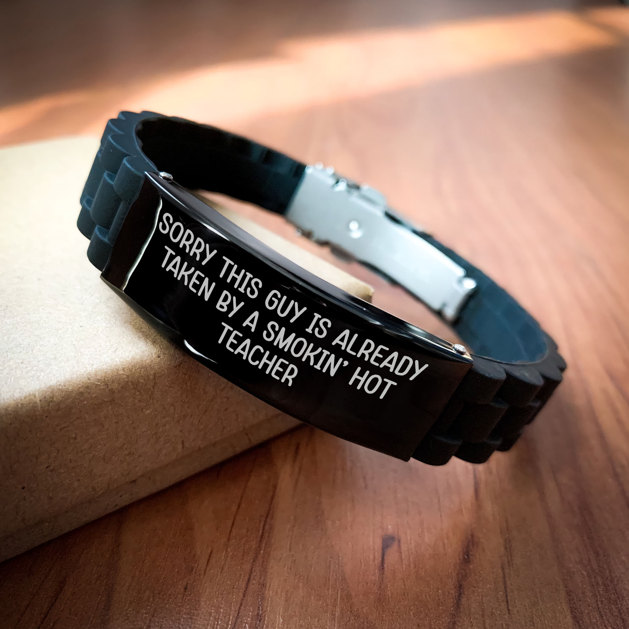 Funny Teacher Gifts for Men, Sorry This Guy Is Already Taken By A Smokin' Hot Teacher Glide lock Clasp Bracelet, Father's Day Unique Gifts from Family - Image 2