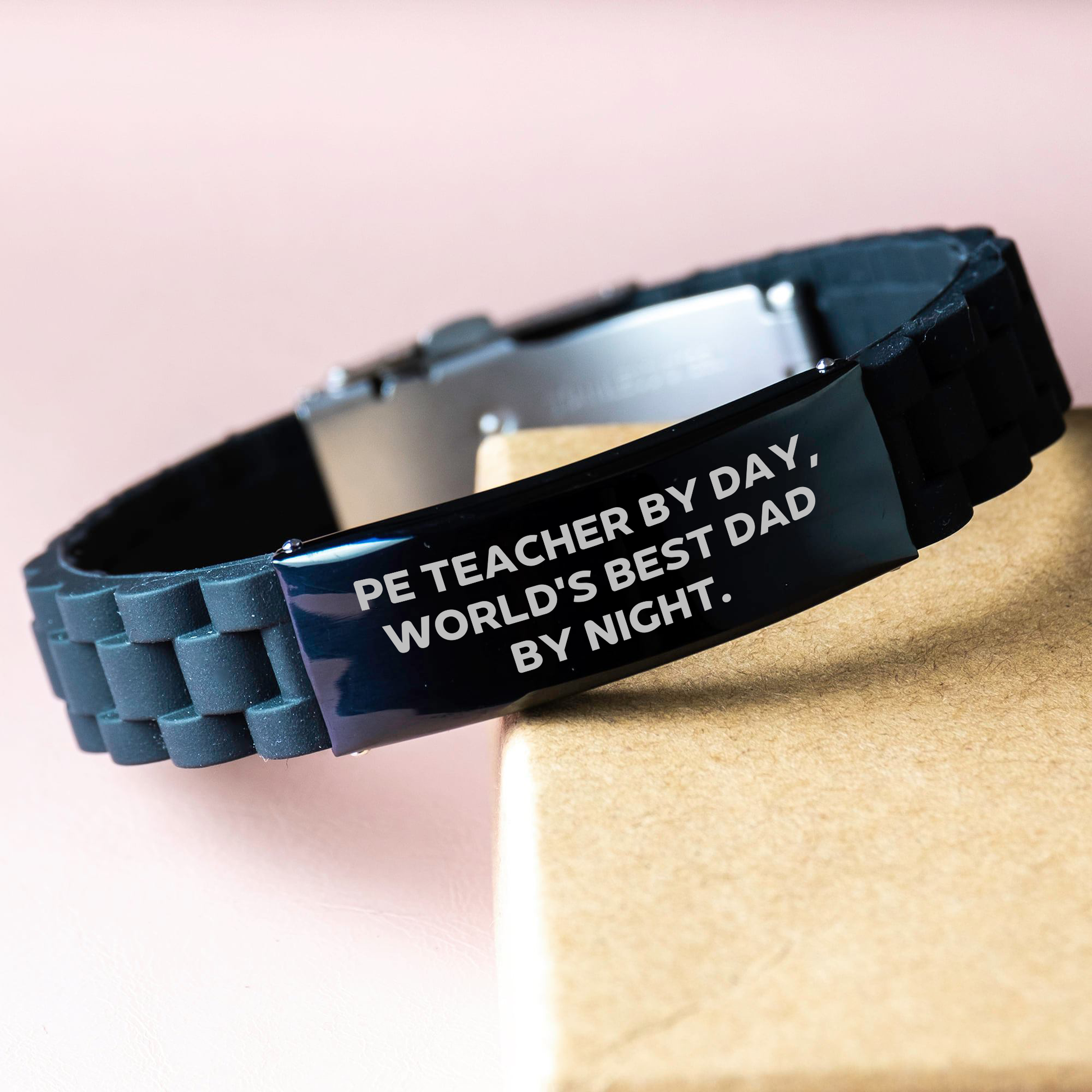 Funny PE Teacher Gifts, Glide lock Clasp Bracelet for Mother's Day, 'Pe Teacher By Day, World's Best Dad By Night.' Quote, Gifts from Men, Gifts for PE Teacher - Image 3