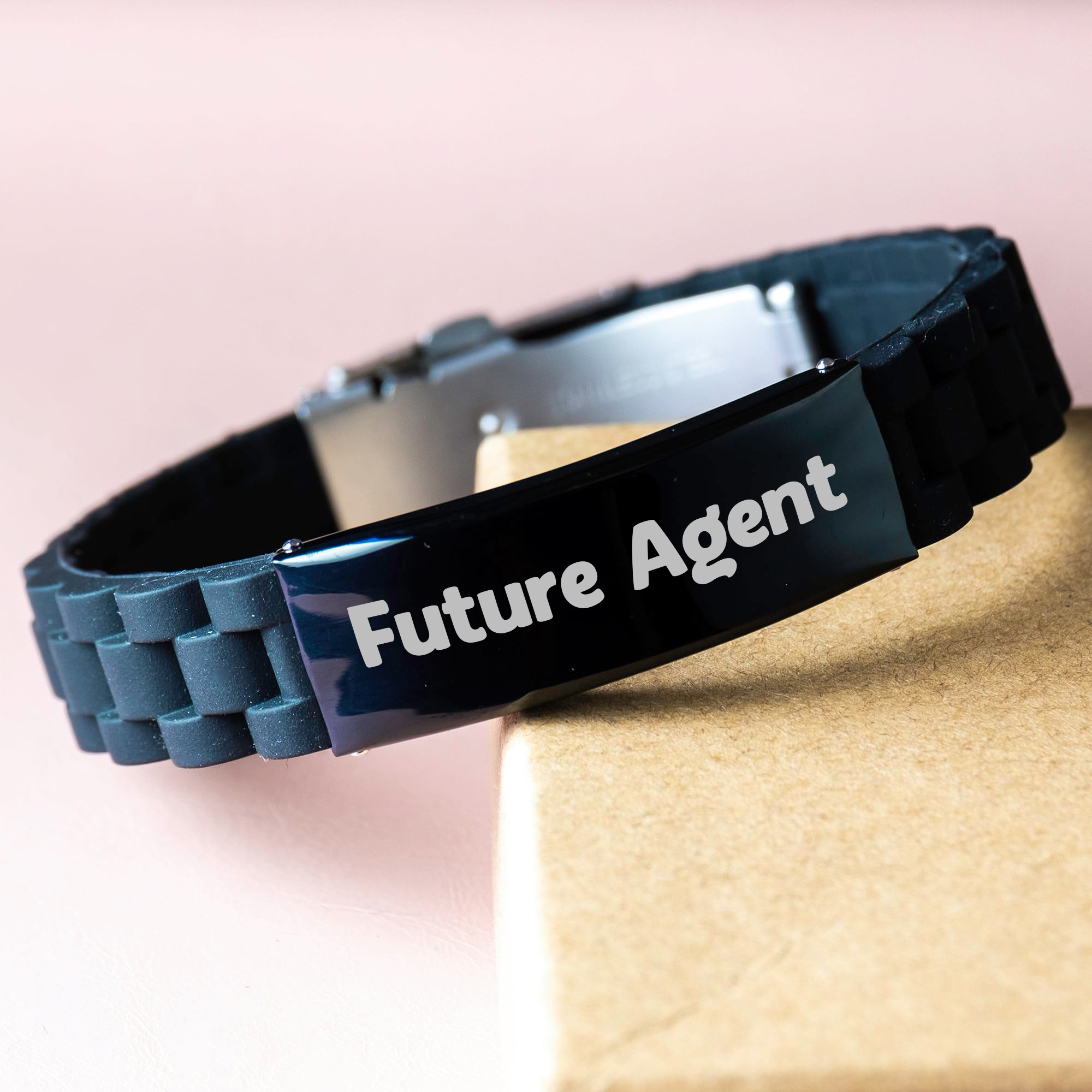 Funny Future Agent Quote Glide lock Clasp Black Stainless Steel Silicone Adjustable Gift for Mom's Day, Gifts from Men to Future Agent - Image 3