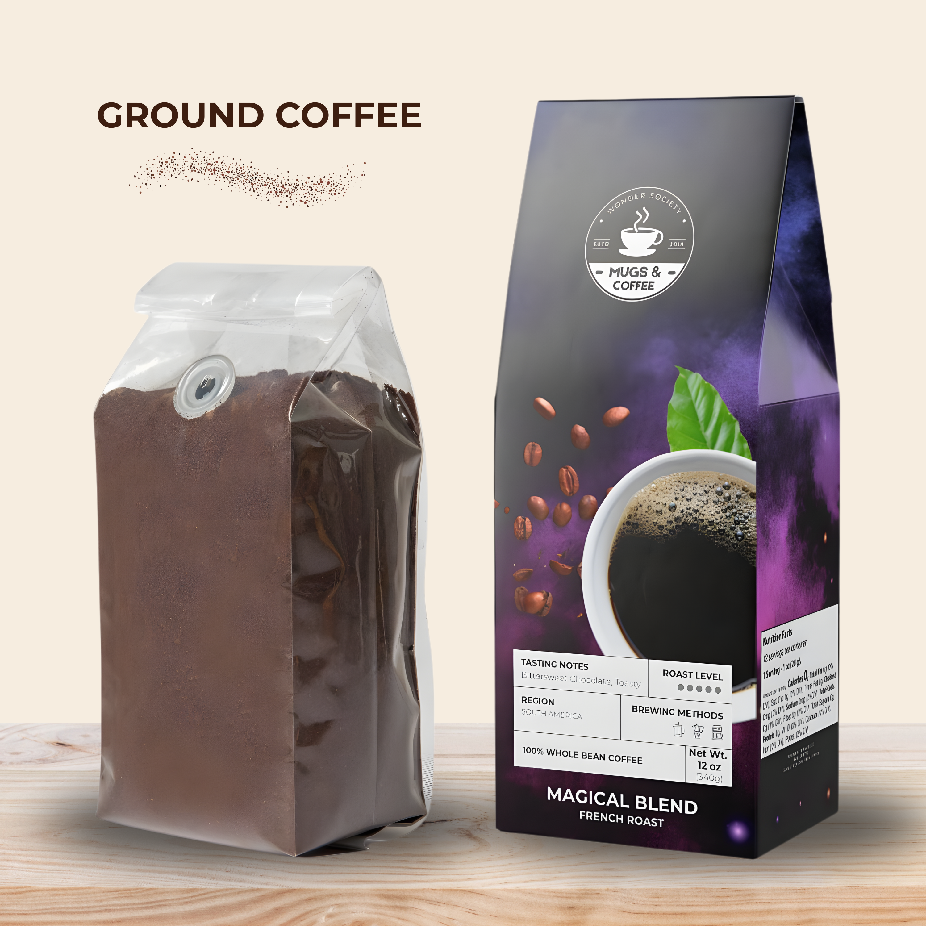 Wonder Society Magical Blend – Dark French Roast Coffee (Ground or Whole Bean, 12oz)