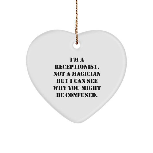 Funny Receptionist Gifts: Heart Ornament with Quote, Gifts from Women for Coworkers, Unique Christmas Memorable Presents - Image 1