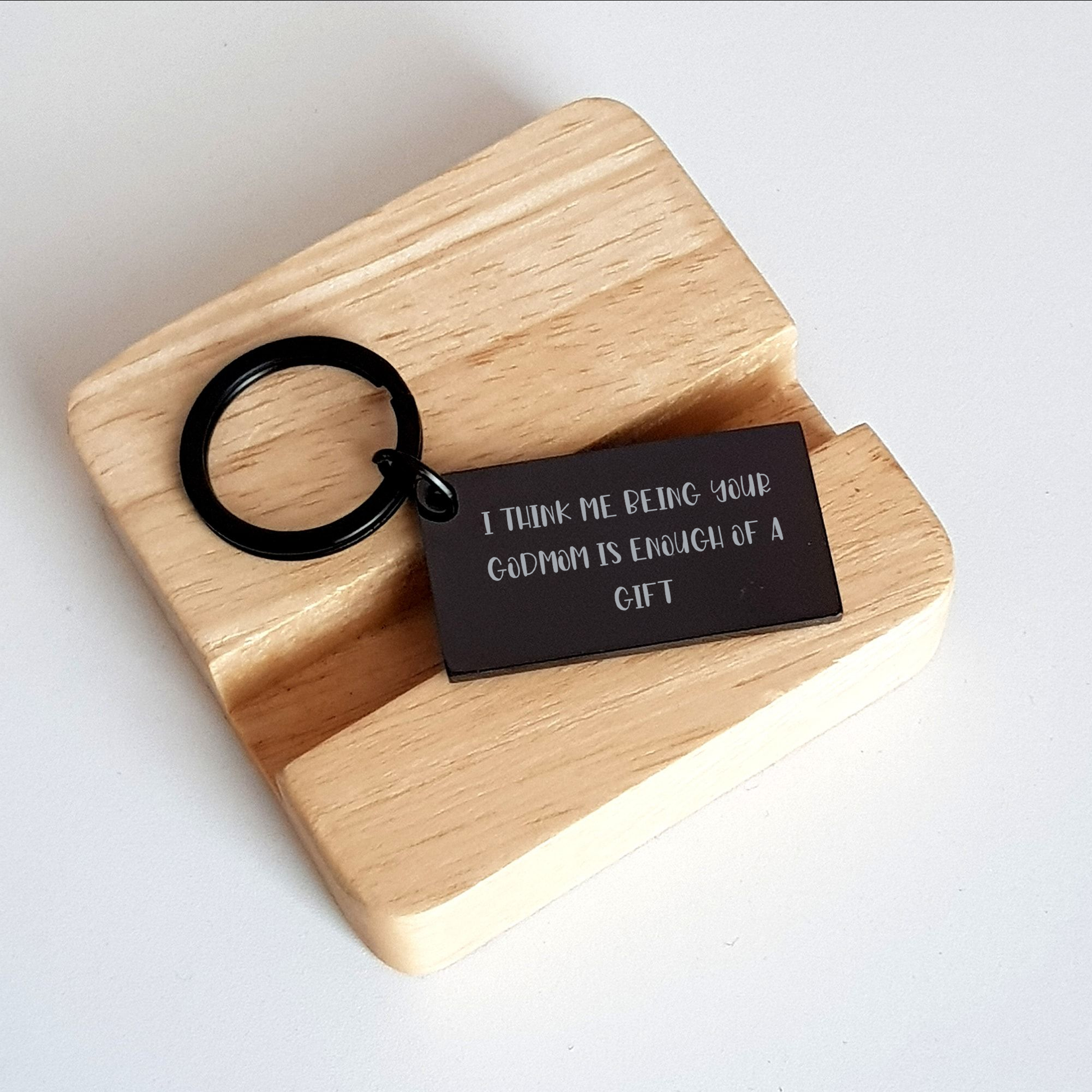 Funny Godmom Gifts for Her Unique Keychain with 'I Think Me Being Your Godmom Is Enough Of A Gift' Quote, Gifts from Mom or Family, Perfect for Mother's Day - Image 2