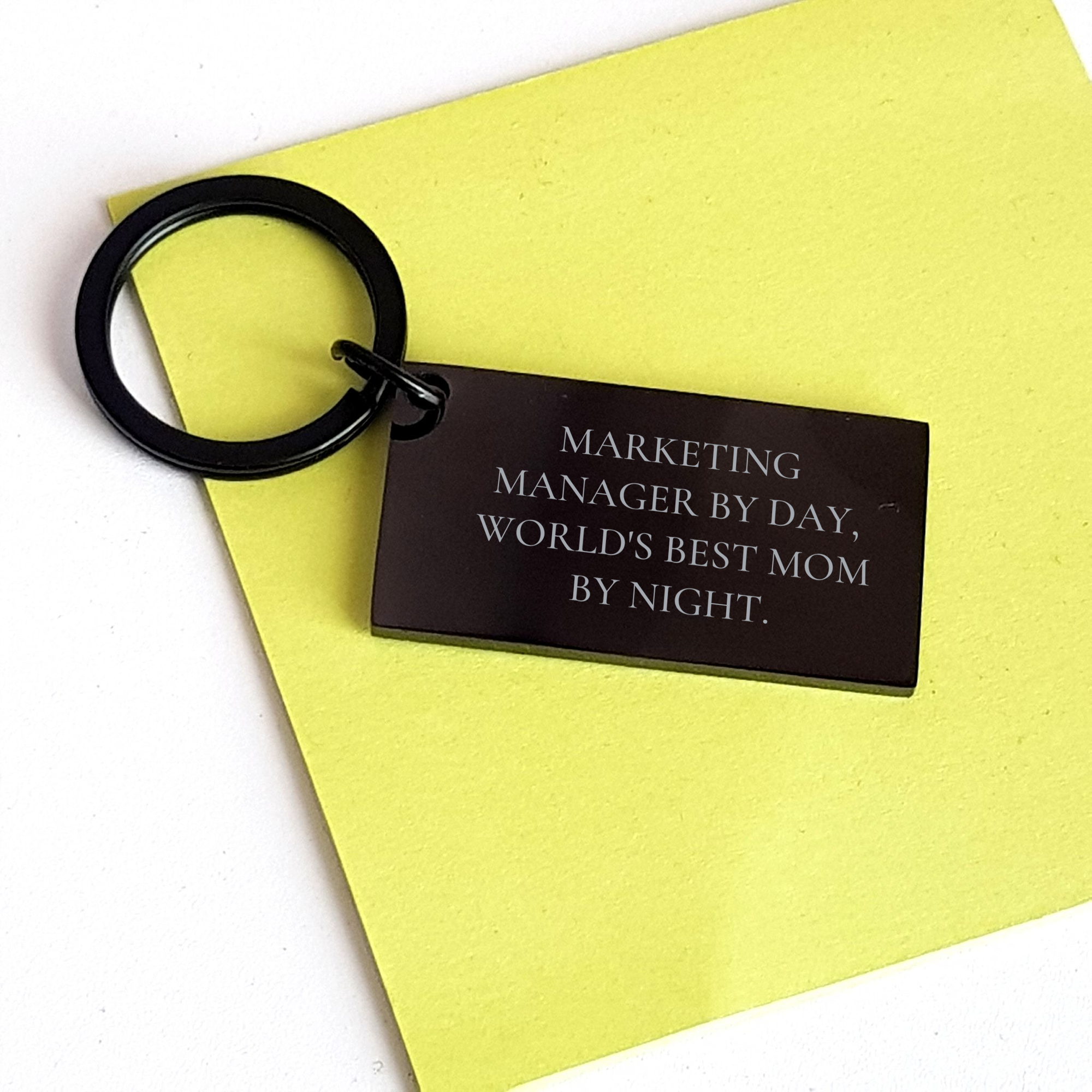 Marketing Manager Gifts, Keychain for Dad's Unique, Funny Quote 'Marketing Manager By Day, World's Best Mom By Night.', Black Stainless Steel - Image 3