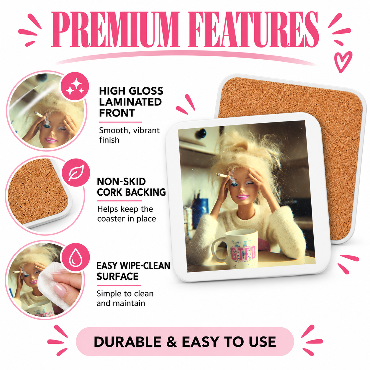 Disgusted Doll Face Meme Coaster - Funny Drink Coaster, Gag Gift