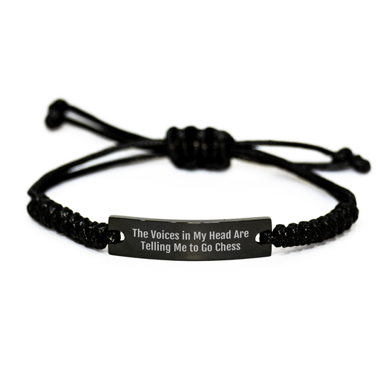 Funny Chess Gifts for Mom, 'The Voices In My Head Are Telling Me To Go Chess' Rope Bracelet, Adjustable, Black Stainless Steel, Mother's Day Unique Gifts from Family - Image 1