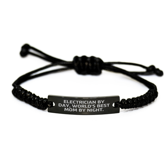 Electrician Gifts by Day, World's Best Dad by Night - Unique Rope Bracelet, Funny Quote, Adjustable Black Stainless Steel - Image 1