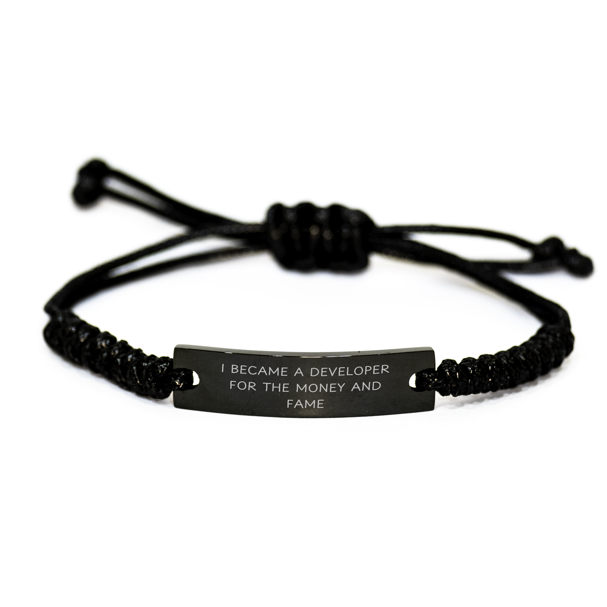 Developer Gifts for Graduation, Funny Quote Inspired Rope Bracelet from Friends, Adjustable Black Stainless Steel with Interlaced Rope, for Developer, Men, Women, Graduates