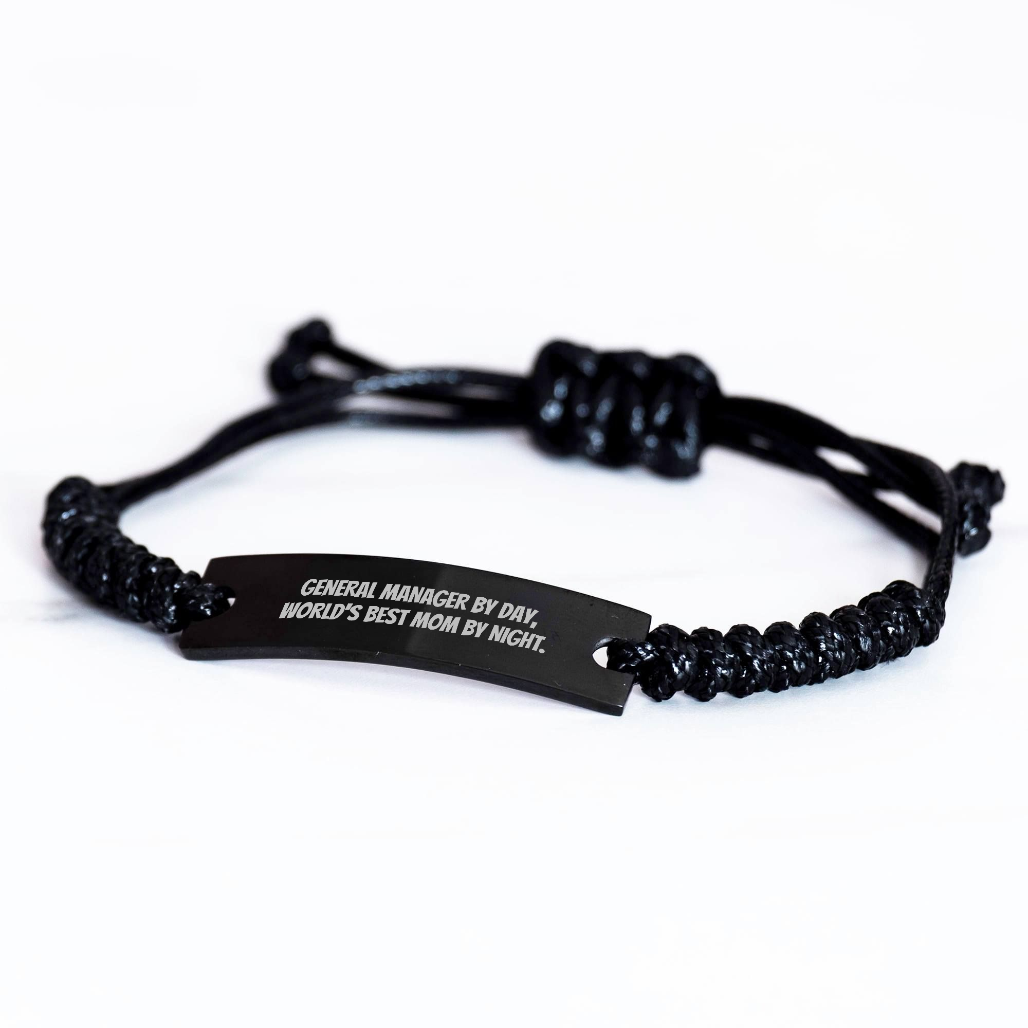 General Manager Gifts by Day, Rope Interlaced Wristband for Dad, Funny Quote 'General Manager By Day, World's Best Mom By Night' on Father's Day, Gifts from Family - Image 2