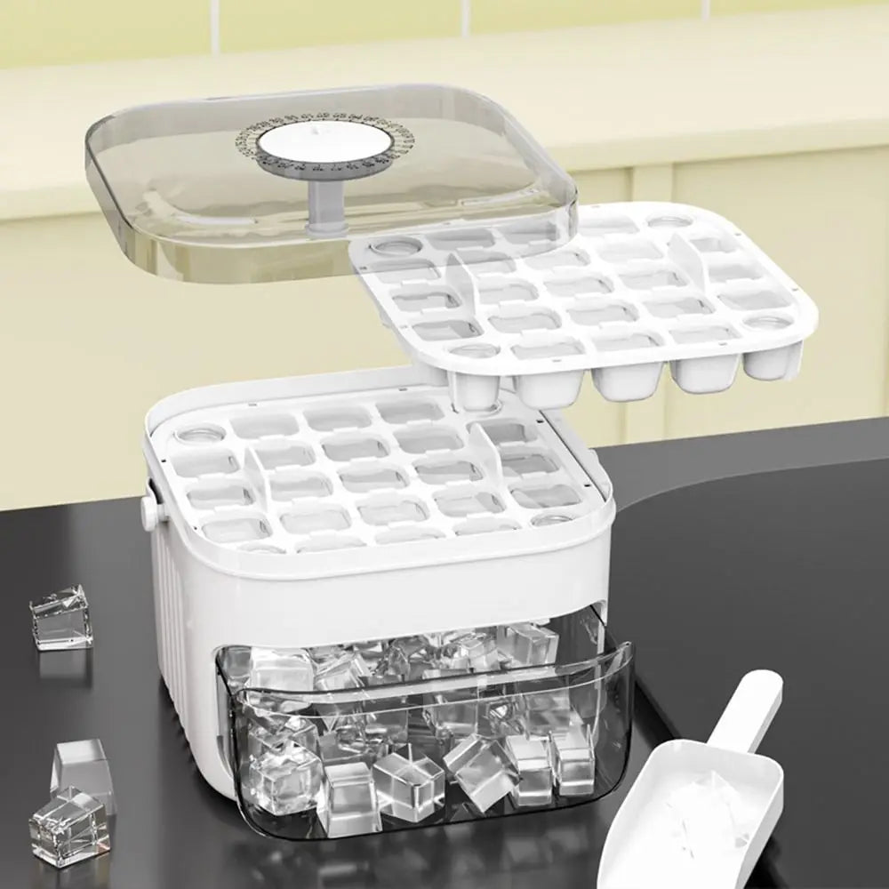 50-Cube Double Layer Ice Maker Tray with Easy-Press Lid & Storage Box | Refrigerator Ice Cube Maker