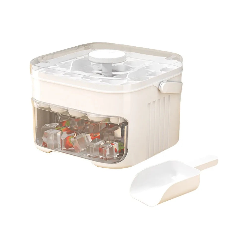50-Cube Double Layer Ice Maker Tray with Easy-Press Lid & Storage Box | Refrigerator Ice Cube Maker