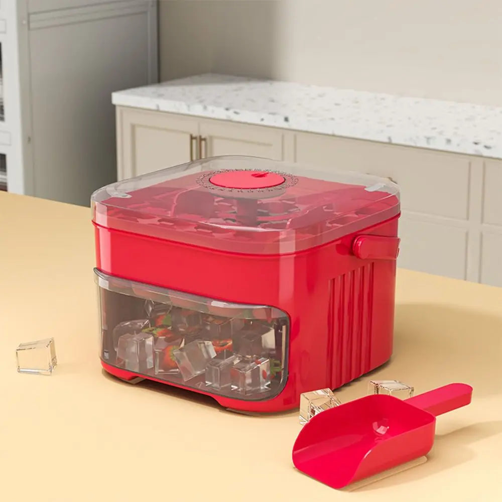 50-Cube Double Layer Ice Maker Tray with Easy-Press Lid & Storage Box | Refrigerator Ice Cube Maker