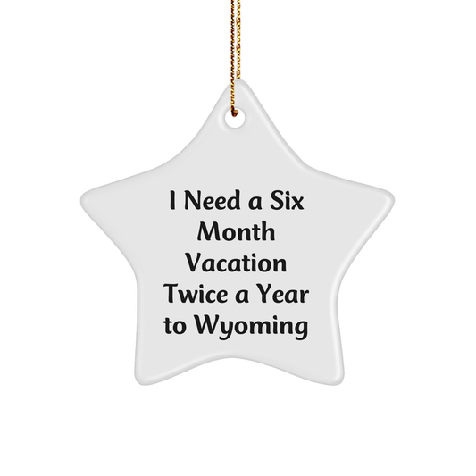 Wyoming Enthusiasts' Dream, I Need A Six Month Vacation Twice A Year To Wyoming Star Ornament, Funny Gift for Friends from Men, Unique Christmas Unique Gifts for Wyoming Lovers - Image 1