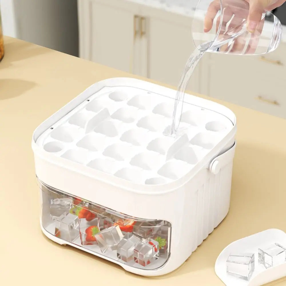 50-Cube Double Layer Ice Maker Tray with Easy-Press Lid & Storage Box | Refrigerator Ice Cube Maker