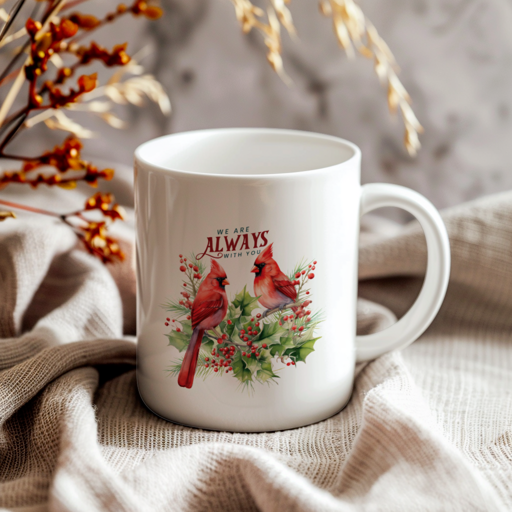 Red Cardinal Mug – Northern Red Cardinal Christmas Mug with Heartfelt Message, 11oz or 15oz White Ceramic Coffee Cup