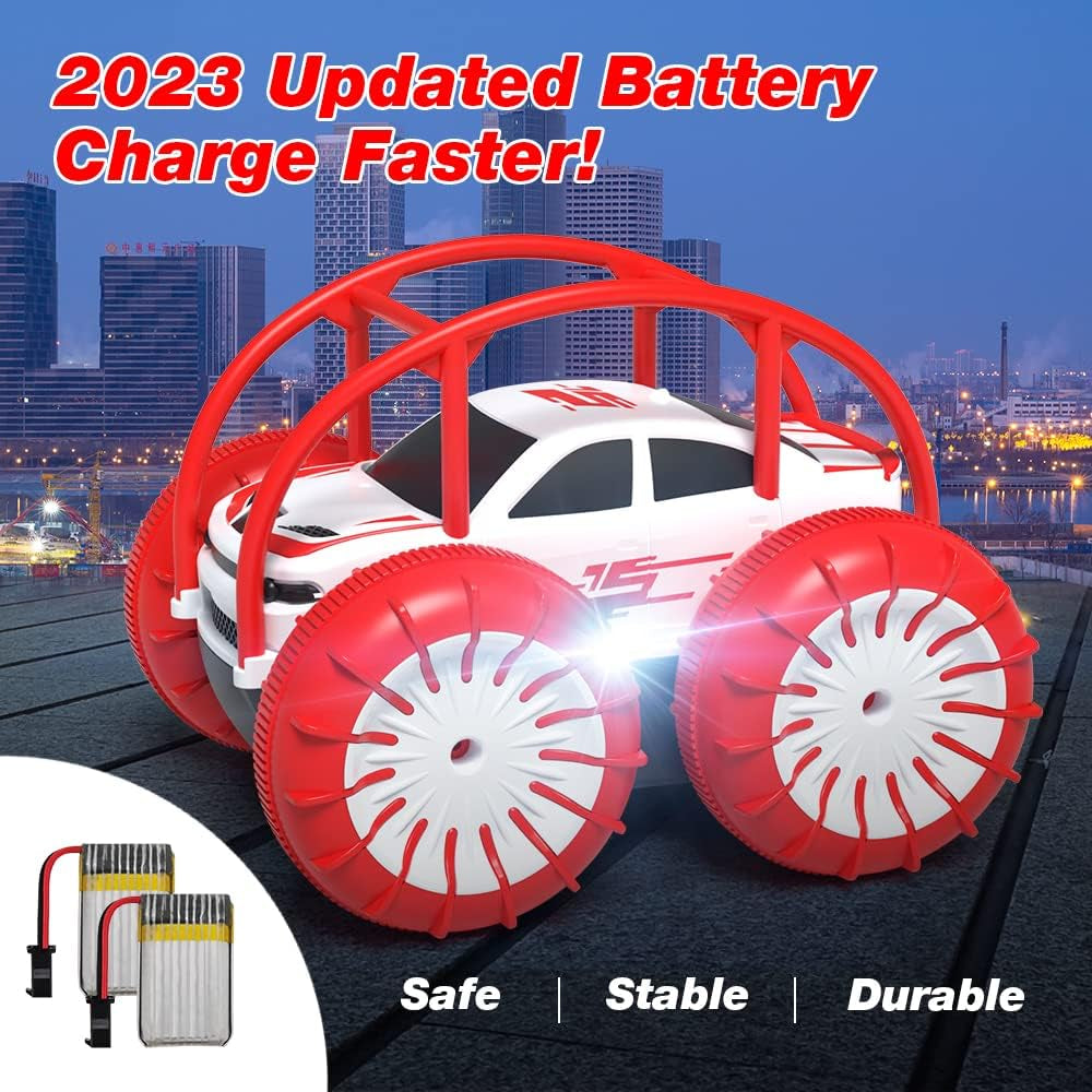 Remote Control Car, RC Cars Amphibious Land & Water Beach Pool Toy Off-Road RC Boat, 360°Flip Rotation Stunt Car with Sidelights for Toddlers 3 4 5 6 7 8 9 10 11 12 Years Kids Boys Girls