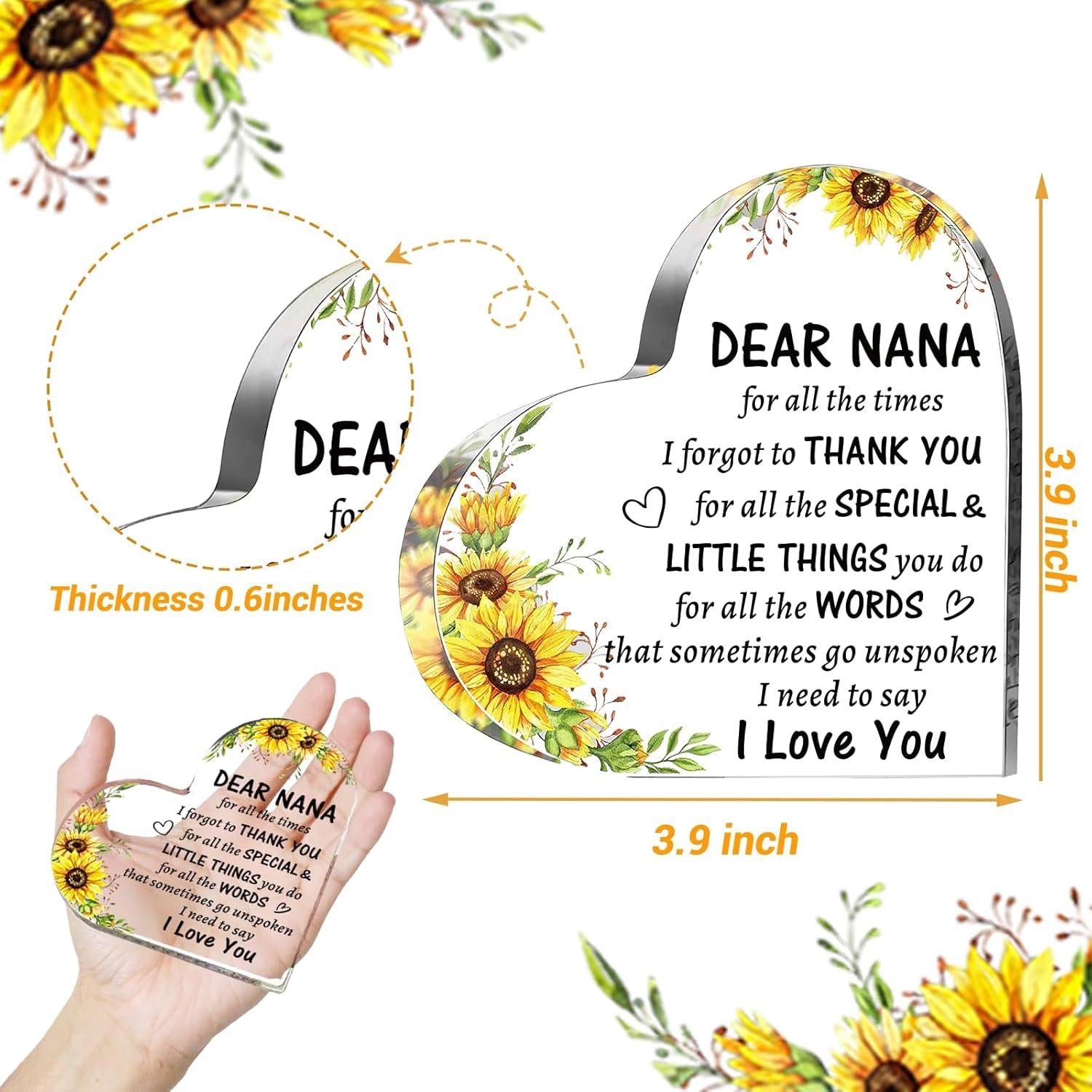 Best Nana Mothers Day Gifts from Grandkids, to My Nana Acrylic Heart Sign Keepsake Presents, Birthday Christmas Valentines Day Gifts for Nana Grandma Grandmother