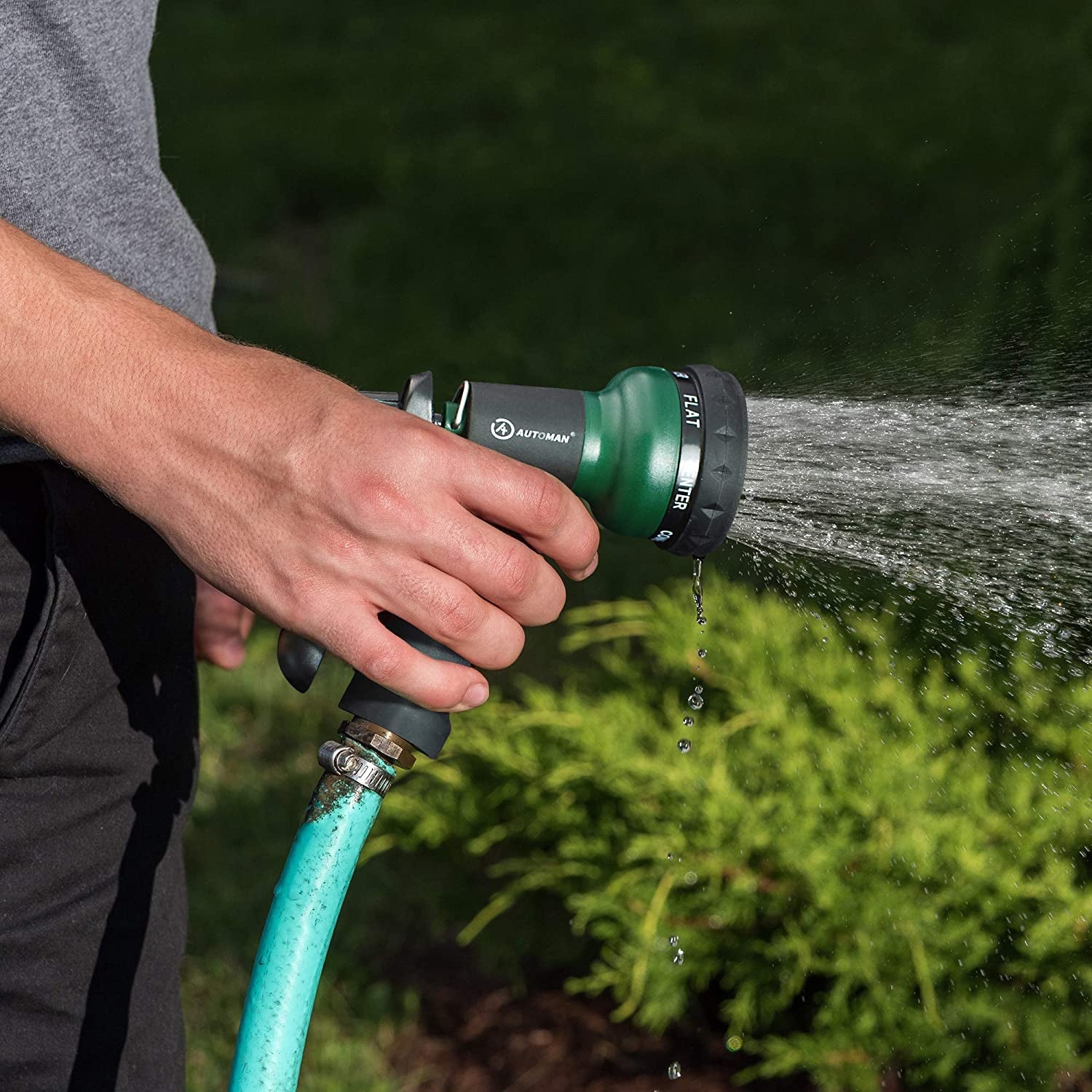 Automan-Garden-Hose-Nozzle, ABS Water Spray Nozzle with 7 Adjustable Watering Patterns, Slip Resistant for Watering Plants, Lawn& Garden, Washing Cars, Cleaning, Showering Pets & Outdoor Fun.