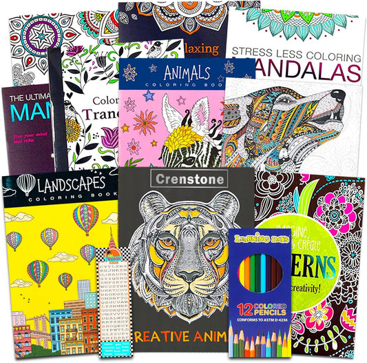 10 Pack Adult Coloring Book Super Set - Bundle with 10 Adult Coloring Books for Women, Men Featuring Mandalas and More | Advanced Coloring Books Bulk