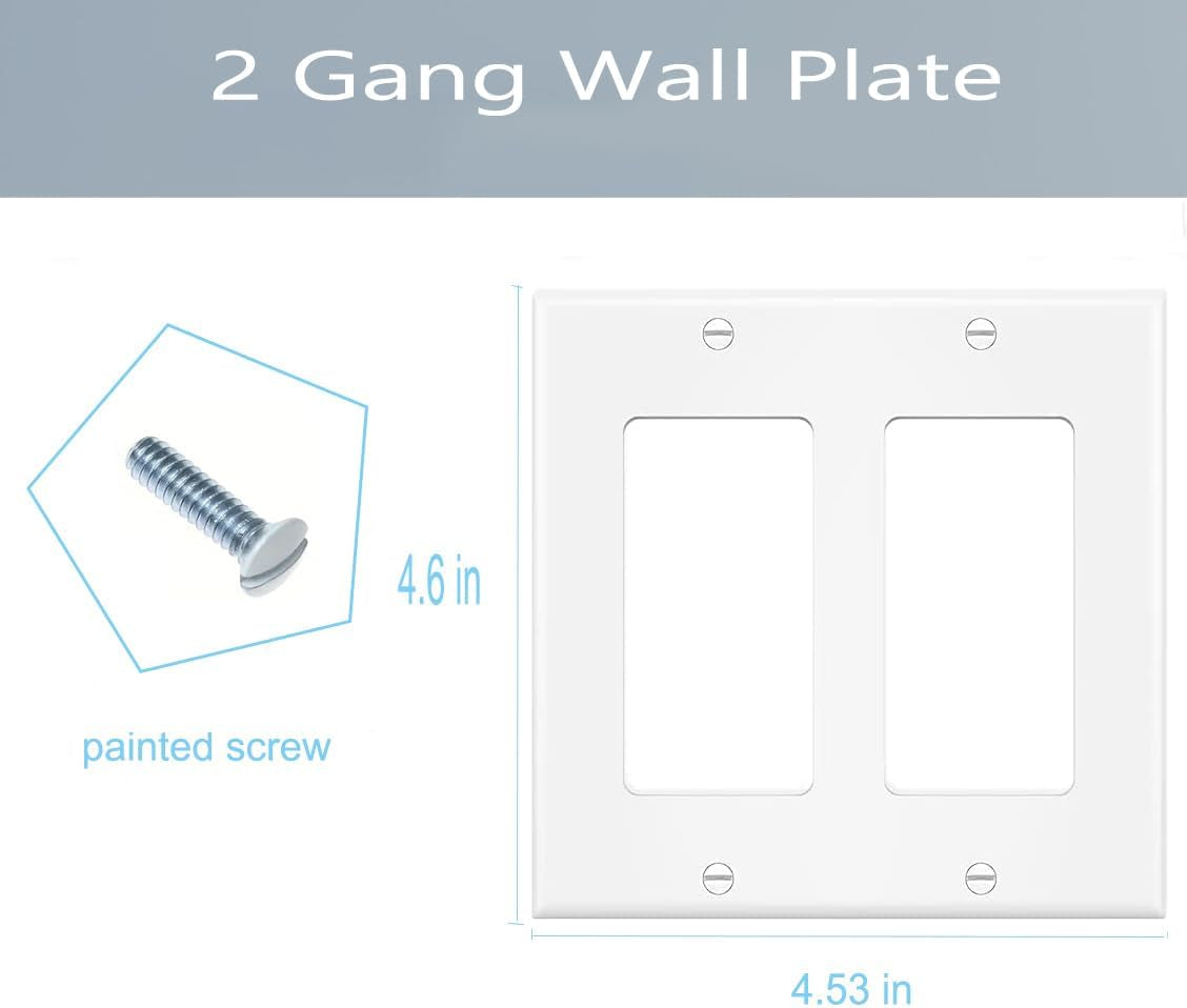 2-Gang Switch Outlet Wall Plate Cover Double Decora Electrical Faceplate for Light Switch, Smart Switch, Receptacle, Dimmers, USB Outlet, GFCI, White (4-Pack)