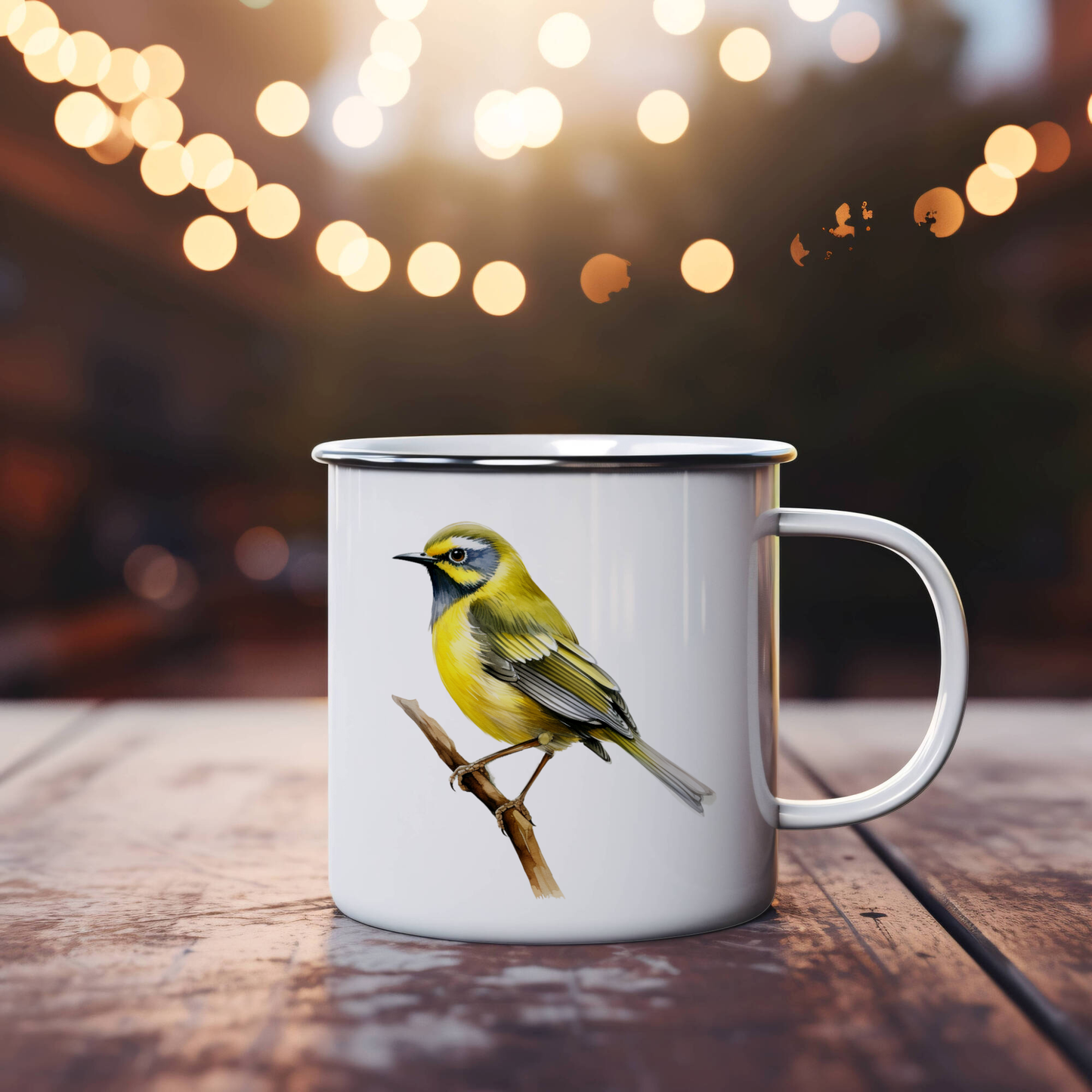 Bird Watching Mug, Hooded Warbler Song Bird Camping Mug, 12oz Camping Mug, White Stainless Steel Cup with Handle