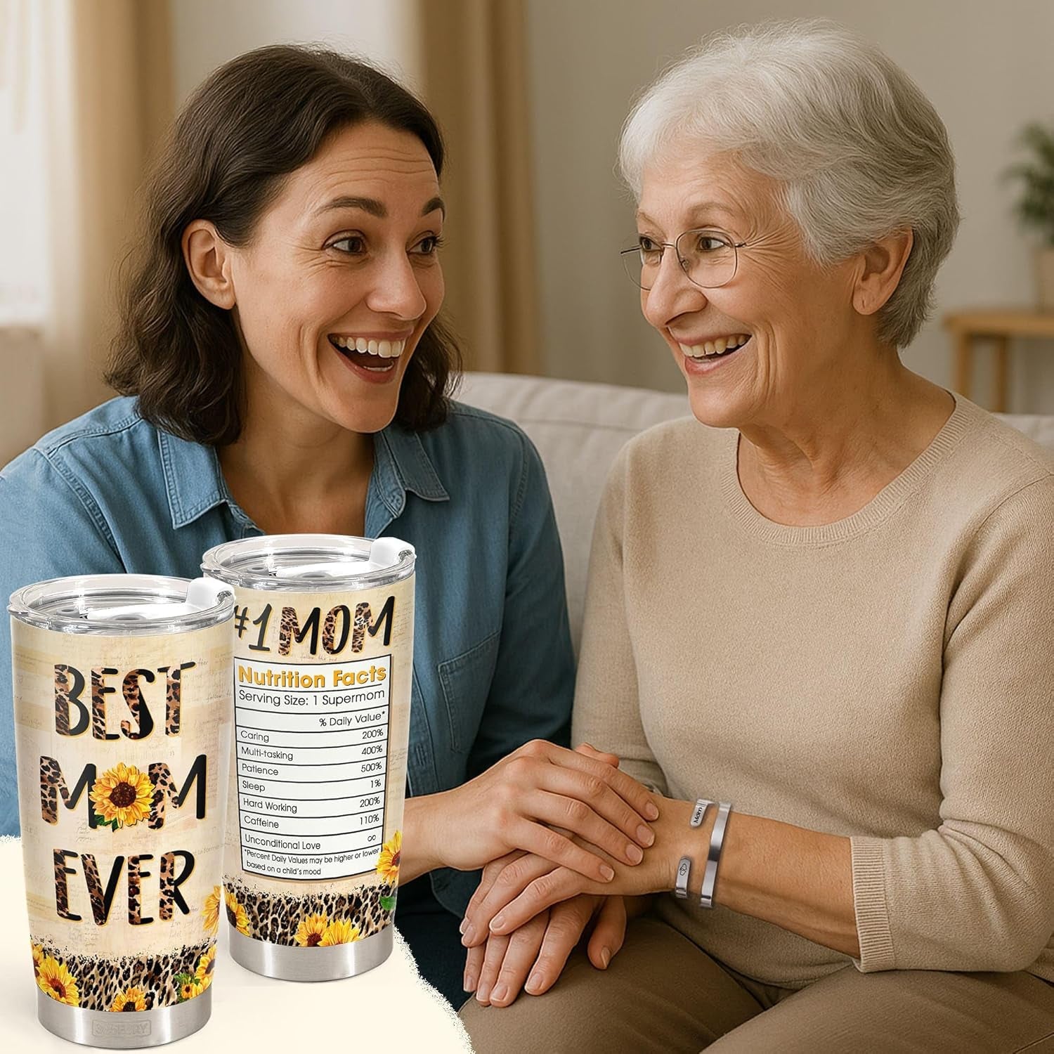 Best Mom Ever Gifts - Mothers Day Gifts for Mom from Daughter, Son - Birthday, Christmas Gift Idea for Mama from Kids - 20Oz Mother Tumbler with Straw, Inspirational Bangle Bracelet for Women