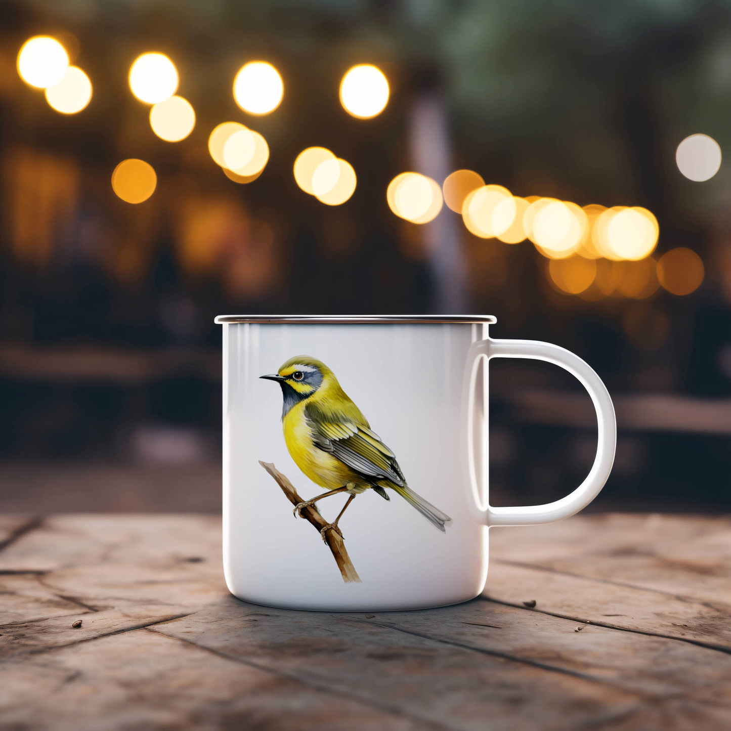 Bird Watching Mug, Hooded Warbler Song Bird Camping Mug, 12oz Camping Mug, White Stainless Steel Cup with Handle