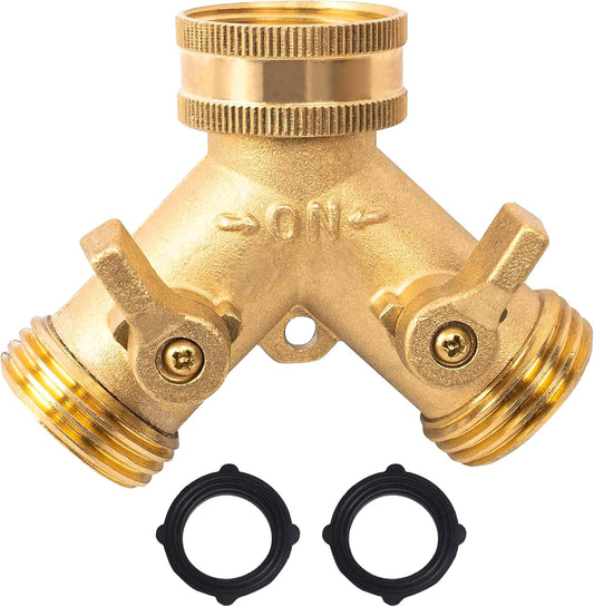 Xiny Tool Hose Splitter, Garden Hose Splitter Heavy Duty 2 Way, Solid Brass Water Hose Y Splitter 2 Valves with 2 Extra Rubber Washers