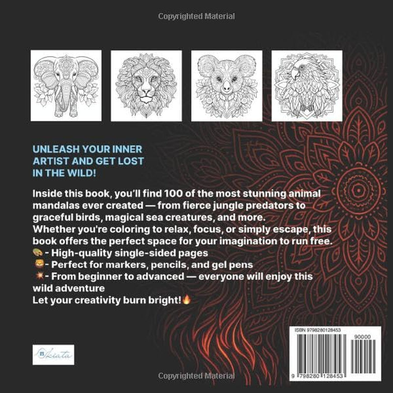 100 Animal Adult Coloring Book - Stress Relief - Mandala - Adult Coloring Book for Women & Men - Drawing Book - Mindfulness - Anxiety - Stress Relief ... Art Vol.1 (Relaxing Art Coloring Books)
