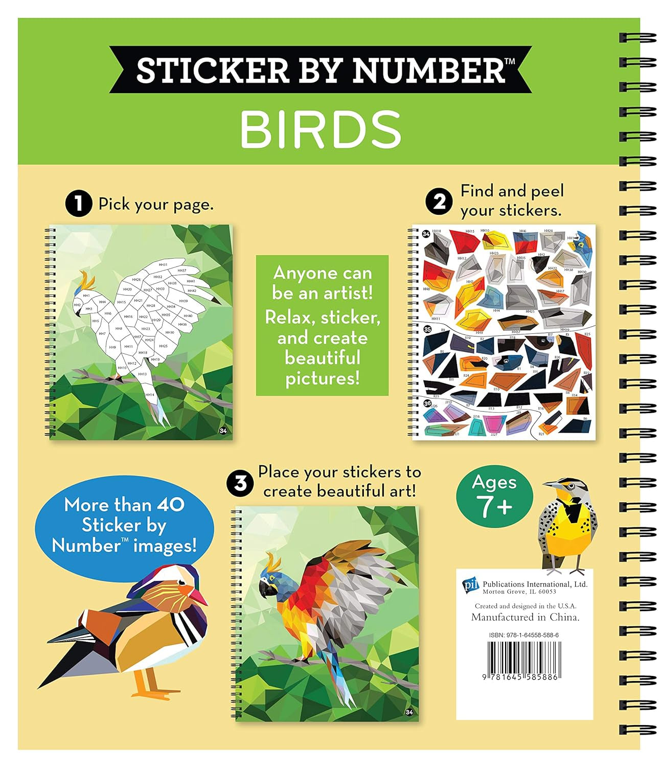 Brain Games - Sticker by Number: Birds (42 Images to Sticker)