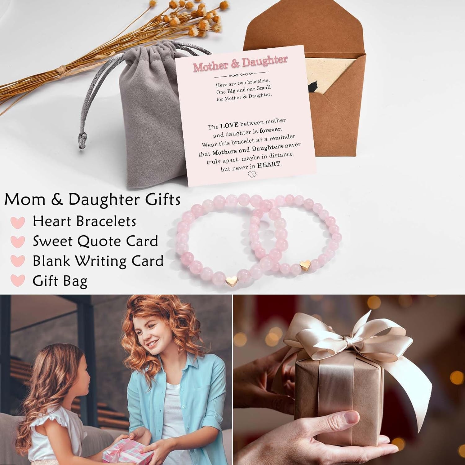 Mother Daughter Bracelets, Set of 2 Mommy and Me Mothers Day Gifts for Mom, Graduation First Day of Kindergarten Back to School Gifts for Daughter, Easter Christmas Stocking Stuffers Valentines