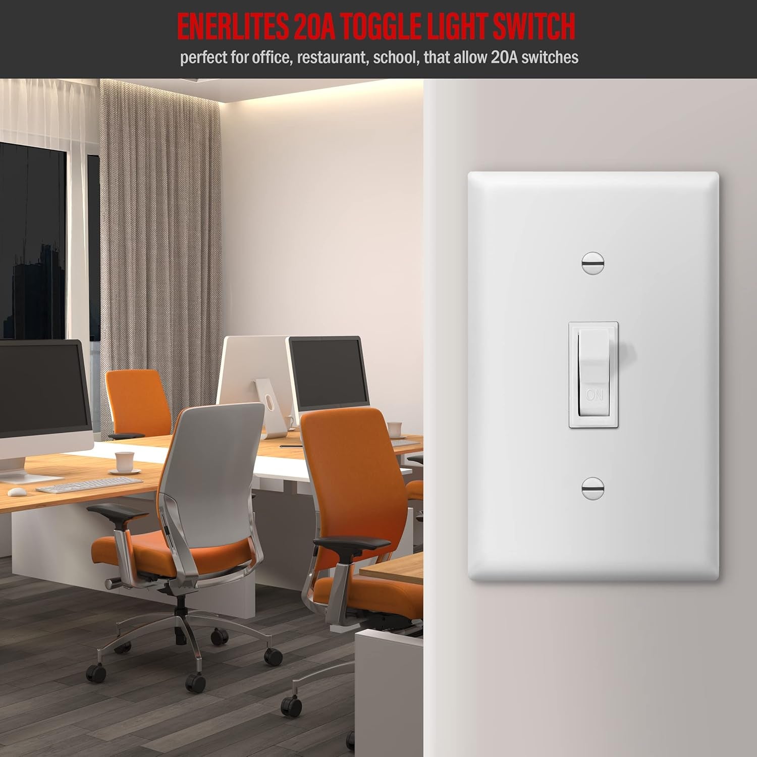 ENERLITES 20 Amp Toggle Light Switch, Single Pole, 20A 120-277V, Grounding Screw, Commercial Grade, UL Listed, 81200-W, White