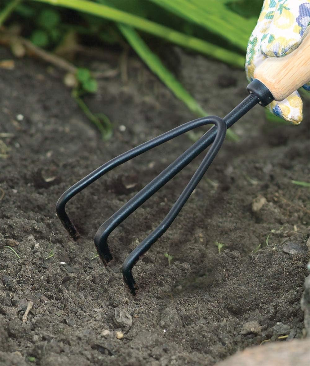 AMES 2446300 Tempered Steel Hand Cultivator with Wood Handle, 11-Inch, Brown