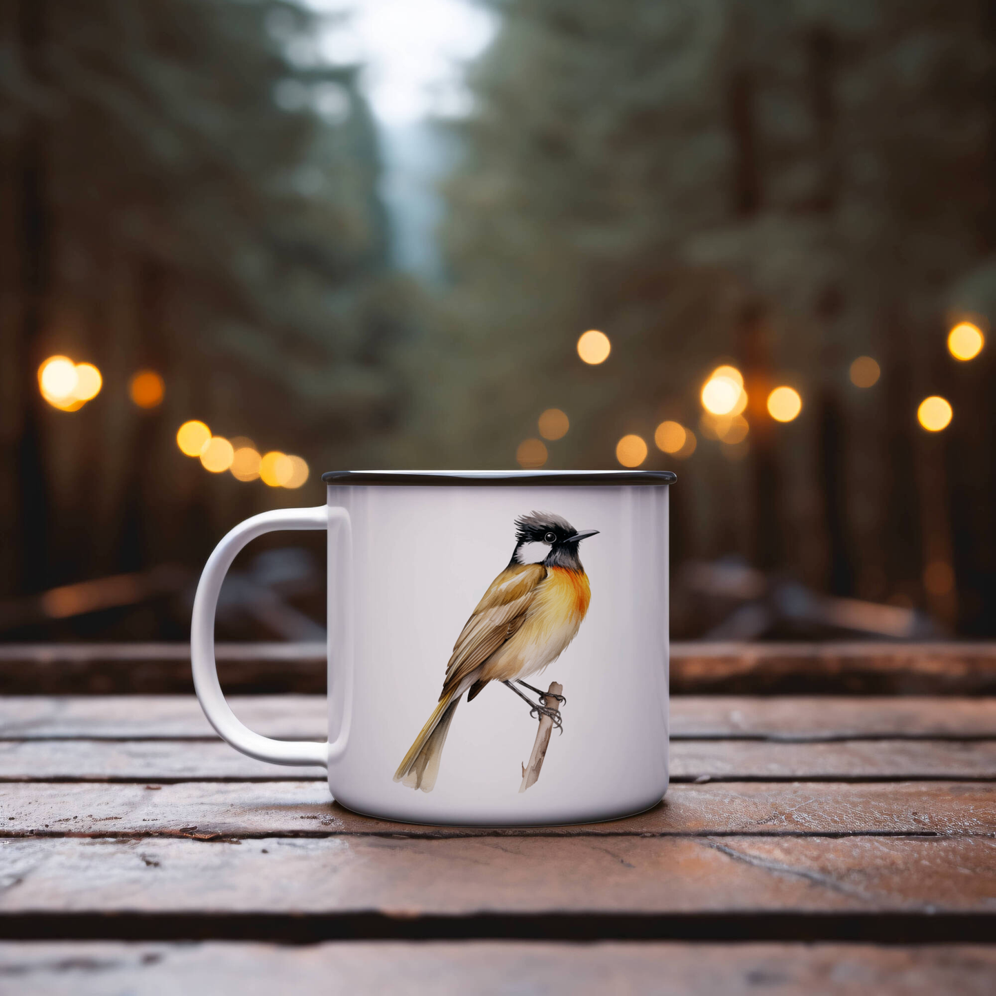 Bird Watching Mug, Chinese Bulbul Song Bird Camping Mug, 12oz Camping Mug, White Stainless Steel Cup with Handle