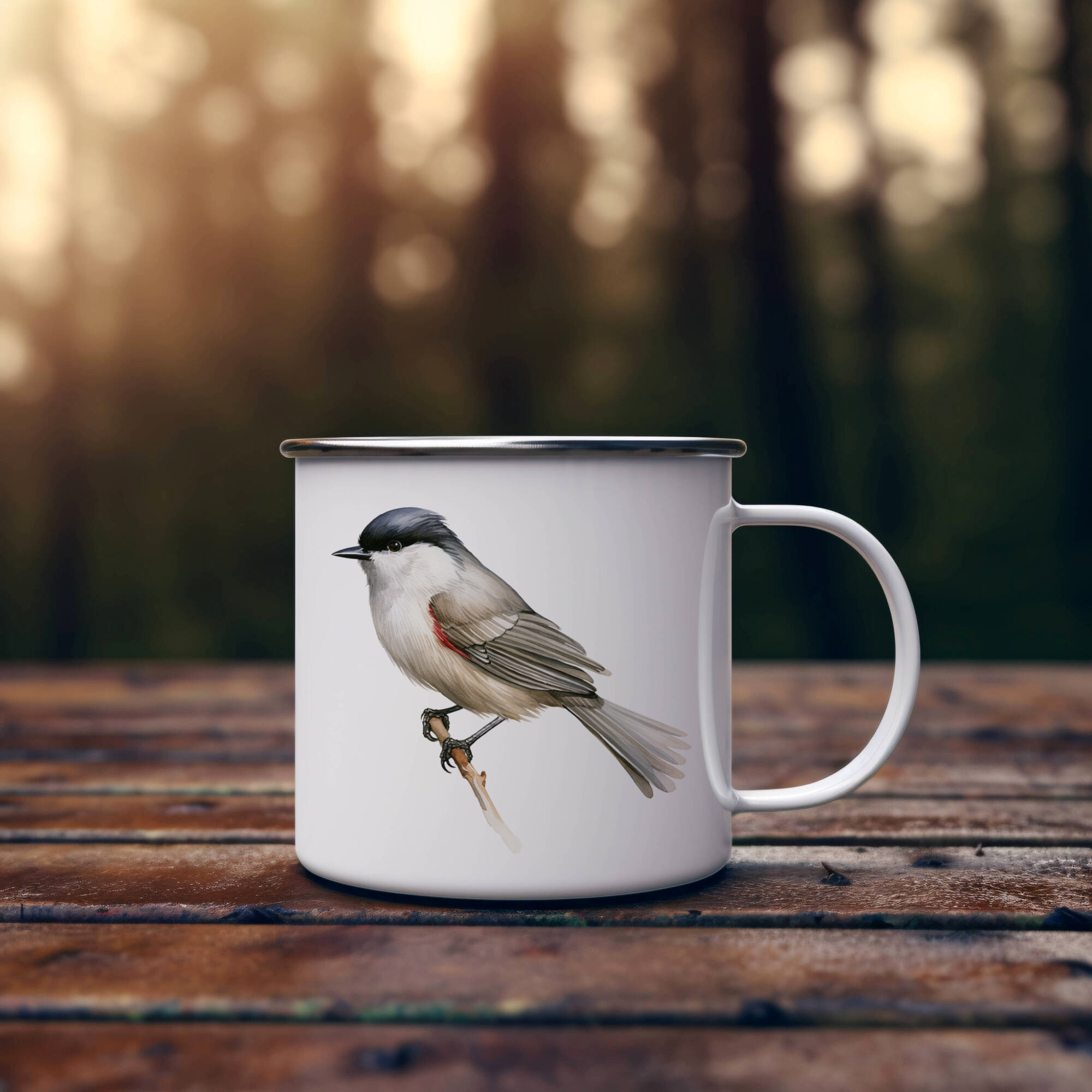 Bird Watching Mug, Blackcap Song Bird Camping Mug, 12oz Camping Mug, White Stainless Steel Cup with Handle