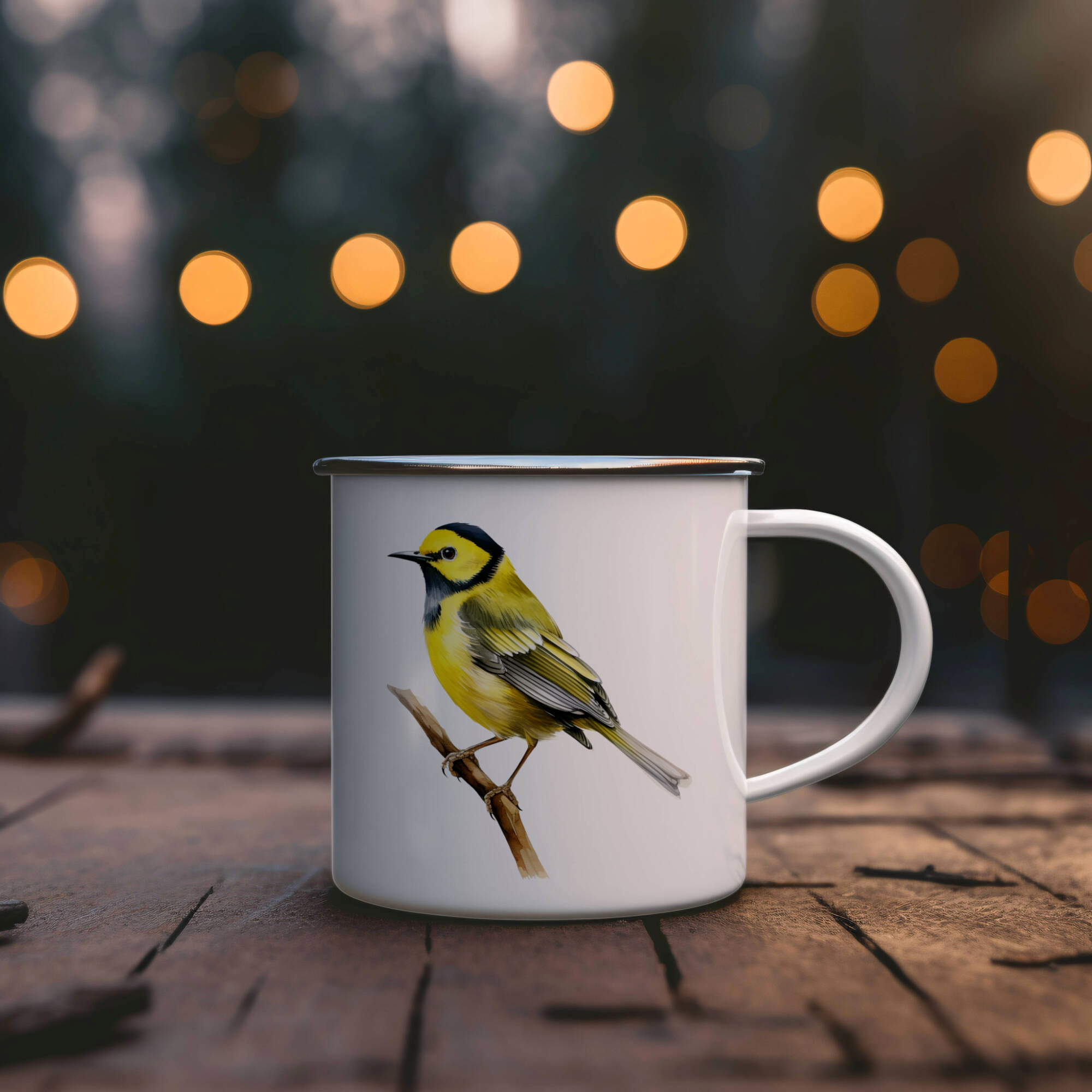 Bird Watching Mug, Black Hooded Warbler Song Bird Camping Mug, 12oz Camping Mug, White Stainless Steel Cup with Handle