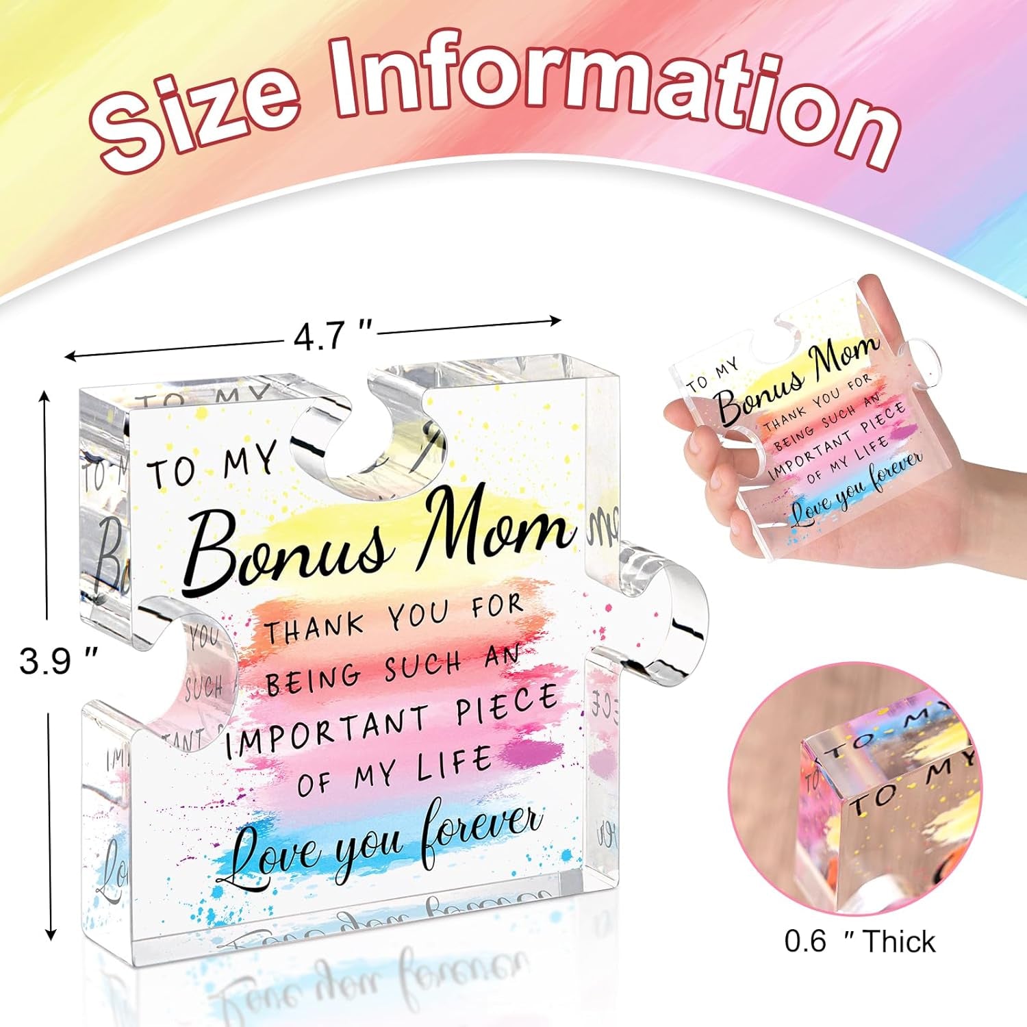 Bonus Mom Gifts Step Mom Gifts Christmas Mother'S Day Gifts from Step Daughter Step Son Stepmom Gifts Bonus Mom Birthday Gifts Cards Unique Gift for Bonus Mom Acrylic Plaque Best Bonus Mom