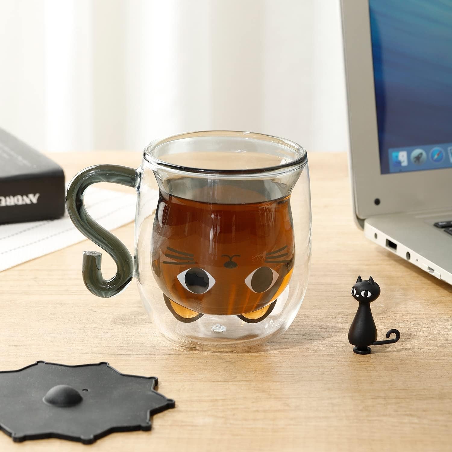 Cute Cat Double Wall Glass Coffee Mug – 8.5oz Insulated Tea & Coffee Cup Gift for Cat Lovers