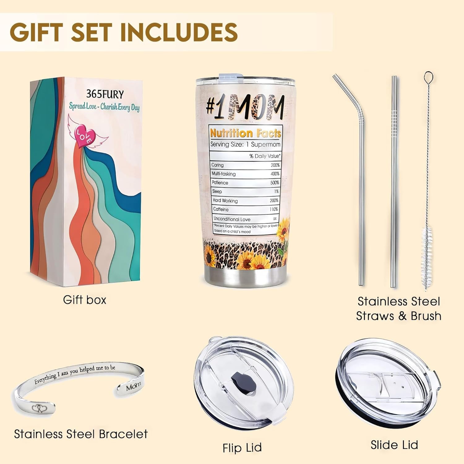 Best Mom Ever Gifts - Mothers Day Gifts for Mom from Daughter, Son - Birthday, Christmas Gift Idea for Mama from Kids - 20Oz Mother Tumbler with Straw, Inspirational Bangle Bracelet for Women