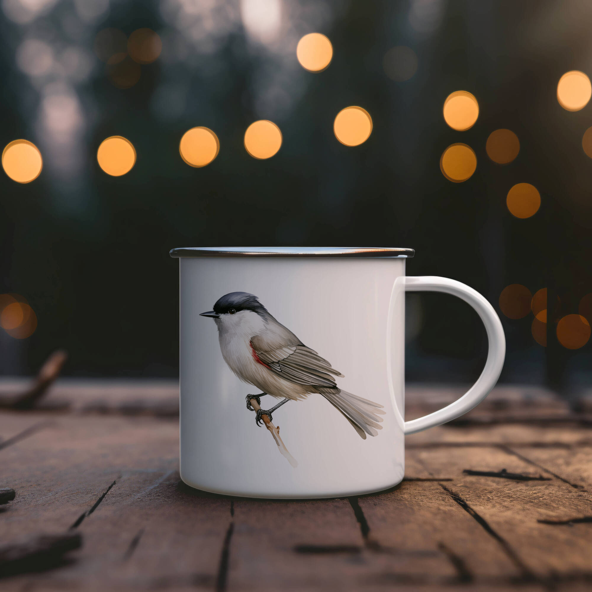 Bird Watching Mug, Blackcap Song Bird Camping Mug, 12oz Camping Mug, White Stainless Steel Cup with Handle