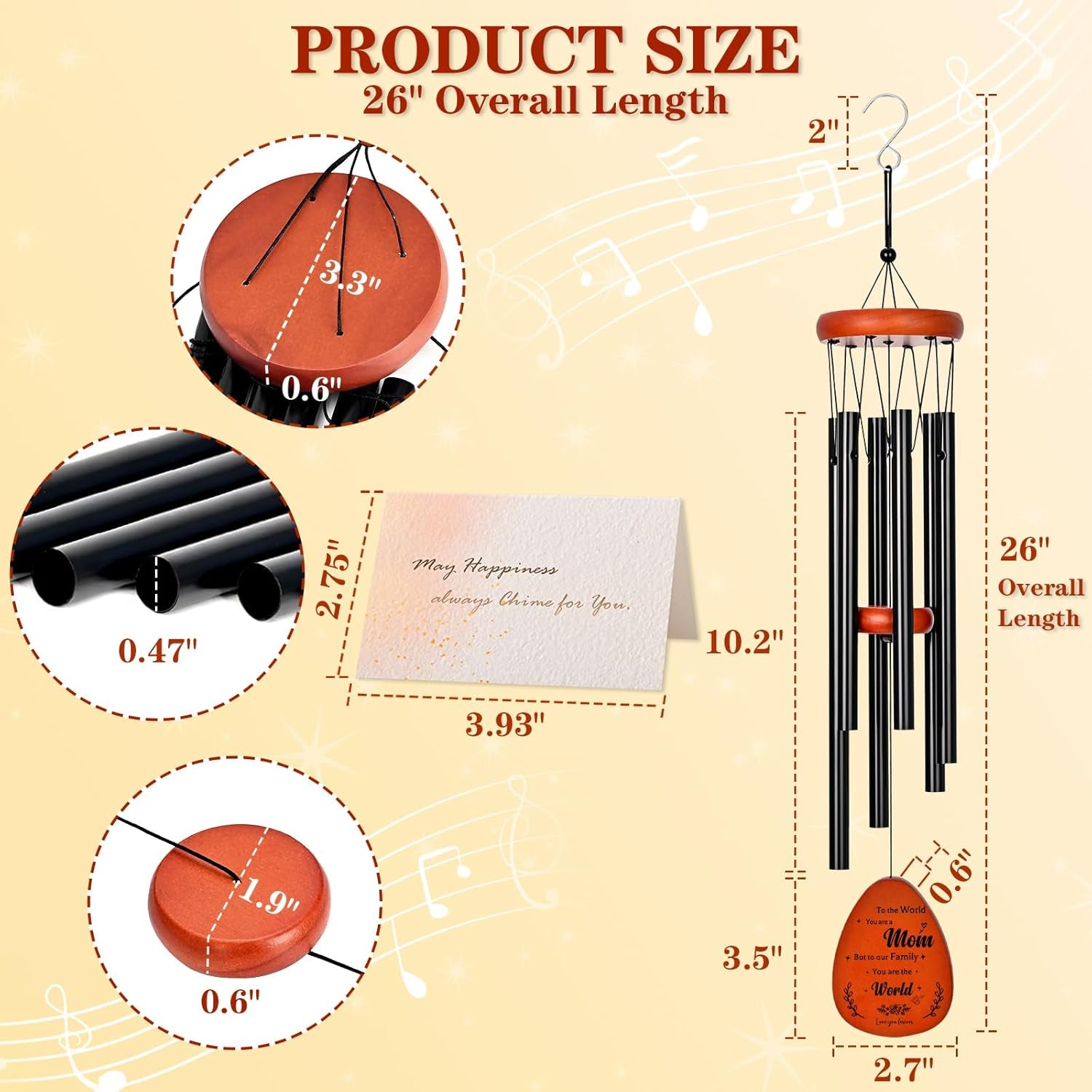 Gifts for Mom, Moms Wind Chimes, Mothers Day Moms Birthday Gift from Daughter Son, Best Mom Ever Gift for Mother'S Day Christmas Thanksgiving, 26 Inch Wind Chime