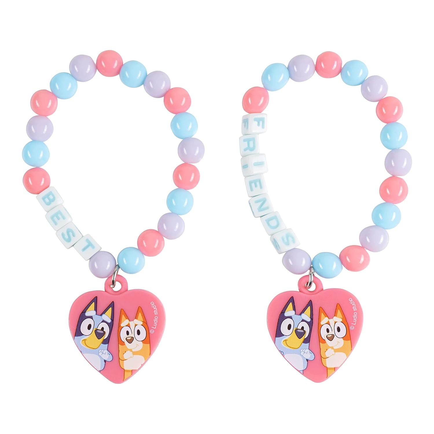 Luv Her Bluey Girls BFF 6 Piece Toy Jewelry Box Set with 2 Rings, 2 Bead Bracelets and Snap Hair Clips Ages 3+