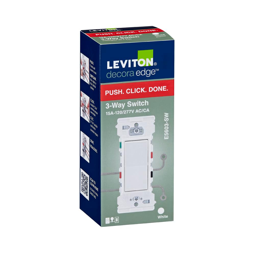 Leviton E5603-SW Decora Edge 15 Amp 3-Way Rocker Switch, White