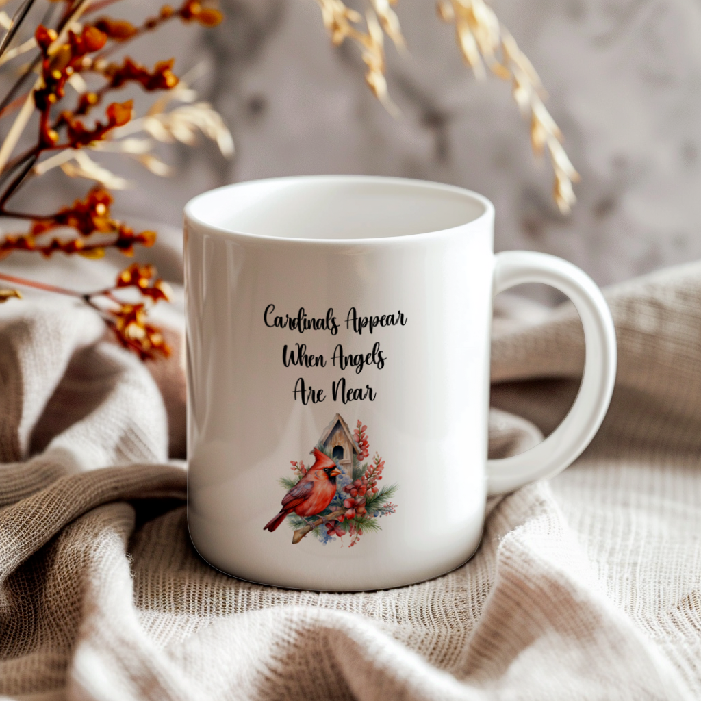 Red Cardinal Mug – "Cardinals Appear When Angels Are Near," 11oz or 15oz Ceramic Christmas Coffee Mug Gift for Cardinal Lovers
