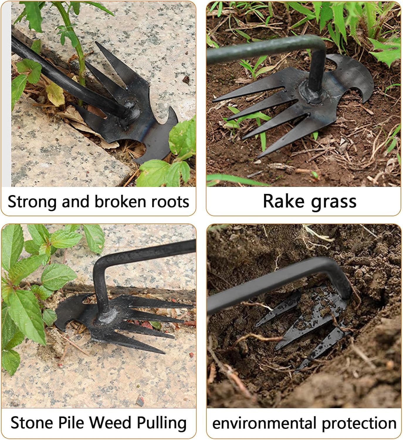 2 PCS 13.77Inch Manual Weeding Tool Rubber Handle Durable Portable Uprooting Weed Stainless Multifunctional Garden Yard Farm Farmland Puller (Black with Orange), NCSAN01